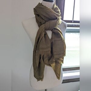 Fair Trade 100% wool cashmere from Nepal Olive green brown scarf for winter